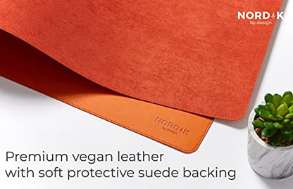 Nordik Leather Desk Mat -Tangerine Orange- Large Leather Desk Pad 35x17in - color: Tangerine Orange