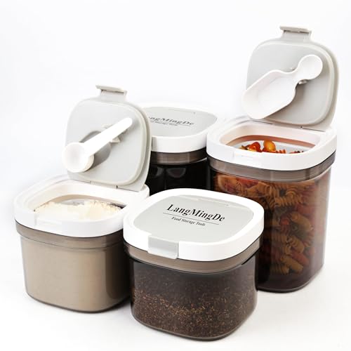 LANGMINGDE 4PCS Coffee Storage Containers, BPA Free Plastic Kitchen Canisters Set for Ground Coffee, Spices, Herbs, Candy, Snacks, FA-G310074 - color: (Transparent Gray)2x1300ml+2x800ml≈ 2x32oz+2x20oz