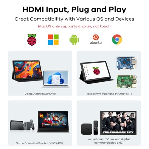 Hosyond 10.1" LCD Touchscreen IPS Monitor 1280x800 Portable Screen HDMI Display Built-in Speakers with Shell for Raspberry Pi 5/Pi 4/3B+ Xbox PS4 Windows 7/8/10 - size: 10.1" Display-S