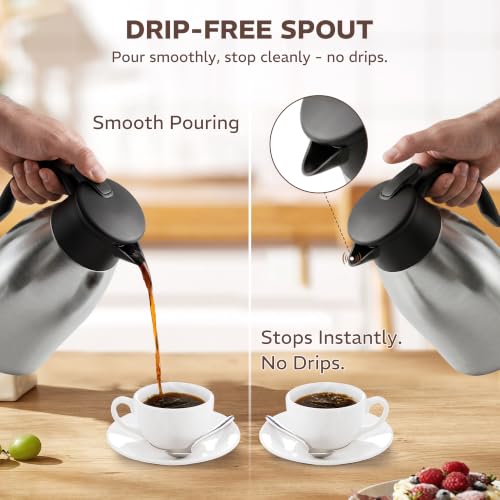 Thermal Coffee Carafe for Keeping Hot – 68OZ Insulated Camping Coffee Pot - color: Stainless Steel, size: 68 Ounces
