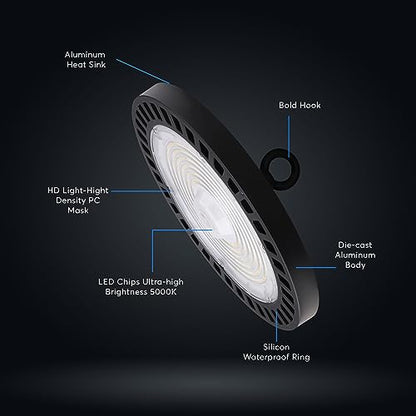 KASTLITE 150W LED Round UFO High Bay Light, 5000K, Dimmable, Bronze - color: 5000K Daylight, size: Medium - 22000 Lumens