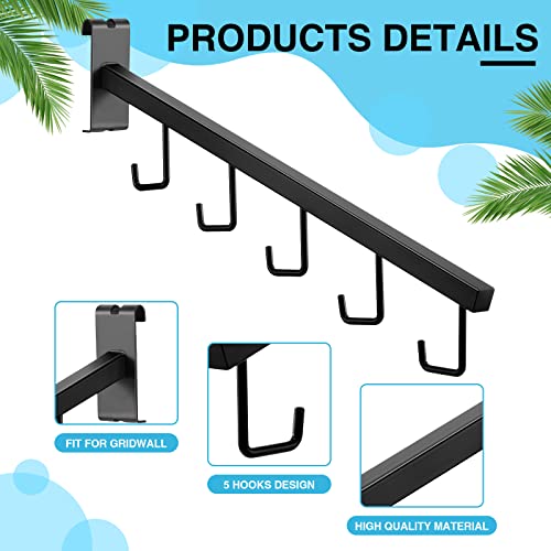 Therwen 4 Pcs Gridwall Waterfall Hangers with 5 Hooks Metal Gridwall Accessories 16.5 Inch Square Tubing Straight Arm Garment Hook for Home Shop Retail Clothing Display(Black)