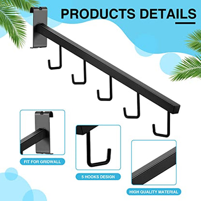 Therwen 4 Pcs Gridwall Waterfall Hangers with 5 Hooks Metal Gridwall Accessories 16.5 Inch Square Tubing Straight Arm Garment Hook for Home Shop Retail Clothing Display(Black)