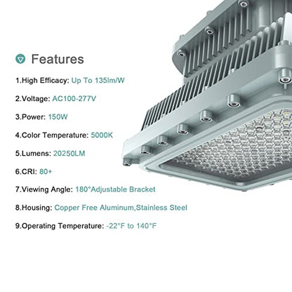 LED Explosion Proof Light UL844 Certified 150W 21000LM(600W HPS Eqv.), Class I Division I Hazardous Locations Luminaires Warehouse Lighting 100-277V, IP66 D Series - color: 100-277V, size: 150W