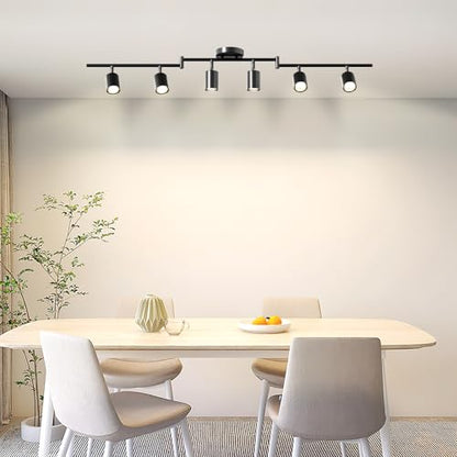 LED 6 Light Track Lighting Kit, 48" Black 6 Way Ceiling Spotlights Fixture, 3 CCT Adjustable, with Flexibly Rotatable Light Heads for Kitchen, Living Room, Bedroom, Includes 6 x GU10 Bulb - color: Black, size: 6