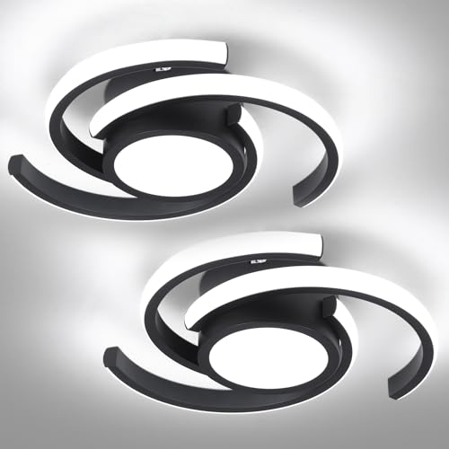 ADISUN LED Modern Ceiling Light,6000K Semi Flush Mount Ceiling Light Fixture,Unique Ceiling Lamp for Living Room Bedroom Corridor Aisle Hallway, 2 Pack - color: Black, size: 2 Pack