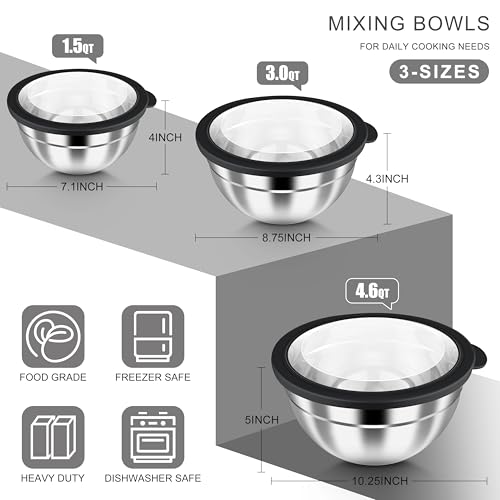 HaWare Mixing Bowls with Airtight Clear Lids, 6-Piece Nesting Bowls Set - color: Black, size: Visible Airtight Lids