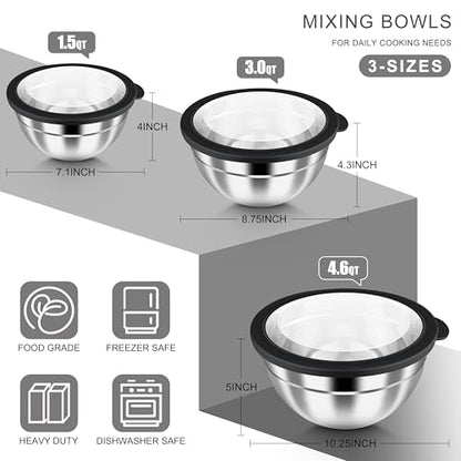 HaWare Mixing Bowls with Airtight Clear Lids, 6-Piece Nesting Bowls Set - color: Black, size: Visible Airtight Lids