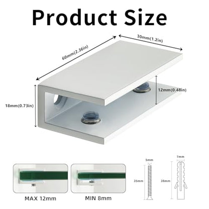 Alise Glass Shelf Brackets, Fits 8–12 mm Glass for Shower Use, 2 Pack - color: White