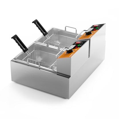 Electric Deep Fryer 20L/21QT Stainless Steel Large Capacity Commercial Fryer with Basket, 3400W 110V Countertop Deep Fryer for Home Kitchen and Restaurant Use withTemperature Control - size: R-82S