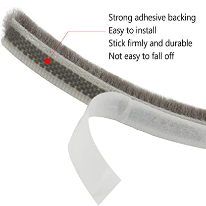 AcbbMNS Self-Adhesive Pile Weather Stripping 32.8ft L x 0.35'' W x 0.2'' H Grey Brush Weather Seal Strip for Door Window Weatherproof Dustproof Soundproof