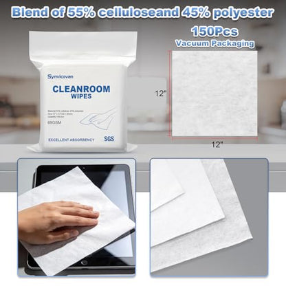 Cleanroom Wipes 12"x12" (150 Pcs,Grade A, 68GSM) - size: 12" x 12"(Pack of 150)