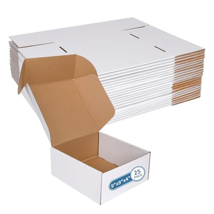 Fishat 9" x 9" x 4" White Corrugated Cardboard Shipping Boxes Set of 25 - size: 9" x 9" x 4"