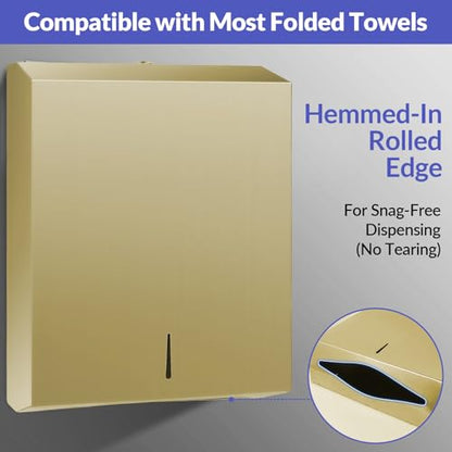 Stardrix Paper Towel Dispenser Wall Mount, Brushed Gold Stainless Steel Commercial Paper Towel Holder with Lock, Large Capacity 400 C Fold/525 Multifold Towels - color: Gold, size: 400 C Fold/525 Multi-Fold with Lock