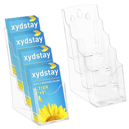 xydstay 4 Tier Acrylic Brochure Holder 4 x 9 Inches, 2 Pack