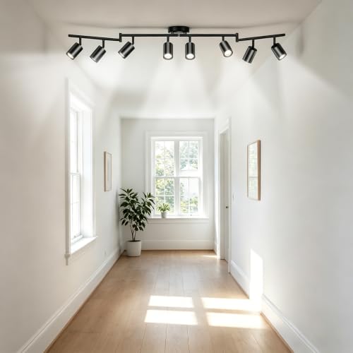 LED 8 Light Track Lighting Kit, 57.6" Black 8 Way Ceiling Spotlights Fixture, 3 CCT Adjustable, with Flexibly Rotatable Light Heads for Kitchen, Living Room, Bedroom, Includes 8 x GU10 Bulb - color: Black, size: 8