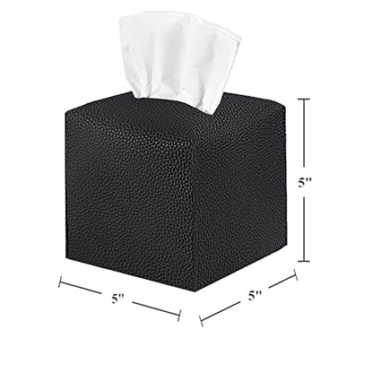 2 Pack 5"x5"x5" Square PU Leather Tissue Box Holders for Home & Office - color: Black
