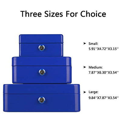KYODOLED Cash Box with Money Tray,Storage Safe Lock Box with Key,Cash Drawer,7.87"x 6.30"x 3.54" Blue Medium - color: Blue, size: Medium