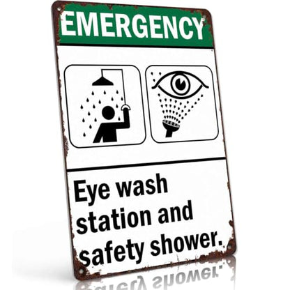 Emergency Eye Wash Station And Safety Shower Metal Sign 8 x 12 Inch