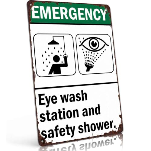 Emergency Eye Wash Station And Safety Shower Metal Sign 8 x 12 Inch