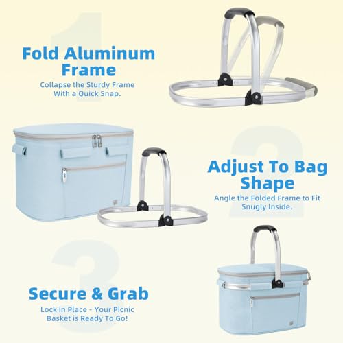 ALLCAMP Picnic Basket, 22L Insulated Cooler Foldable, Thick, Light Blue - color: Light Blue, size: Medium