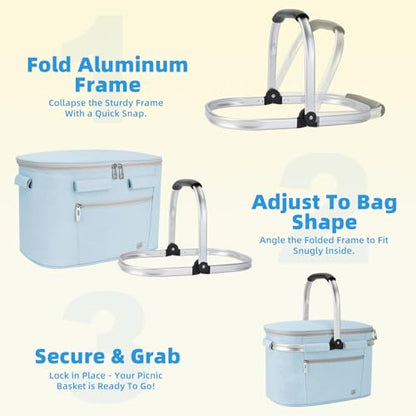ALLCAMP Picnic Basket, 22L Insulated Cooler Foldable, Thick, Light Blue - color: Light Blue, size: Medium