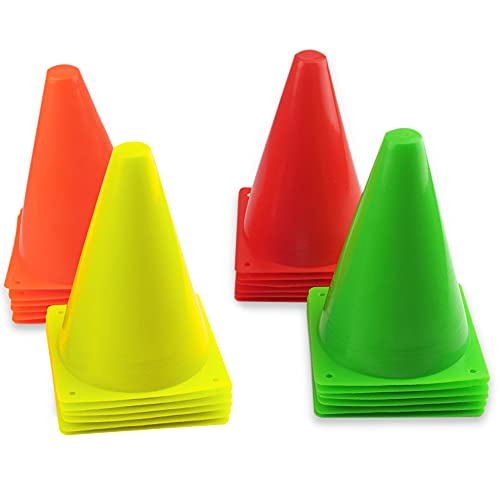 Mirepty 7 Inch Plastic Traffic Cones Sport Training Agility Marker Cone - color: 4 Colors, 24 Pack