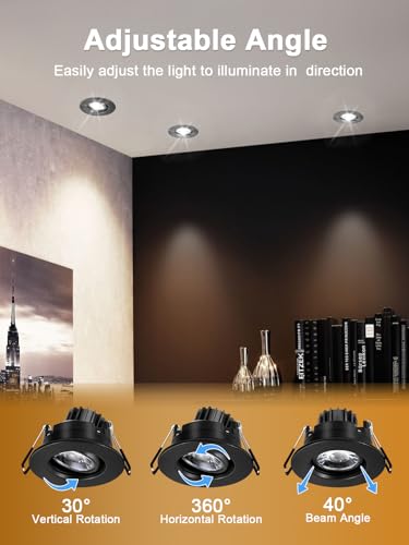 POPANU 3 Inch LED Recessed Lights 6 Pack,Adjustable Gimbal Downlight, Black - color: Black, size: 3 Inch