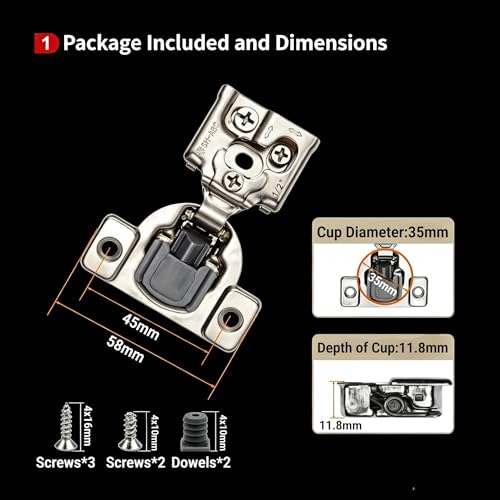 10 Pcs 1/2" Overlay Soft Close Cabinet Hinges 105° 3D Adjustable - size: 1/2”
