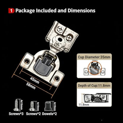 10 Pcs 1/2" Overlay Soft Close Cabinet Hinges 105° 3D Adjustable - size: 1/2”