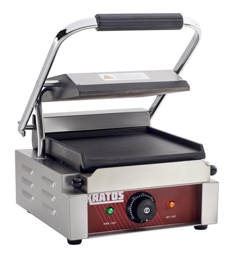 Kratos Commercial Electric Panini Sandwich Grill with Smooth Plates, 9" x 9" Cooking Surface, Commercial Countertop Panini Press, 120V, 1750W (29Y-018) - size: Small w/ Smooth Plates
