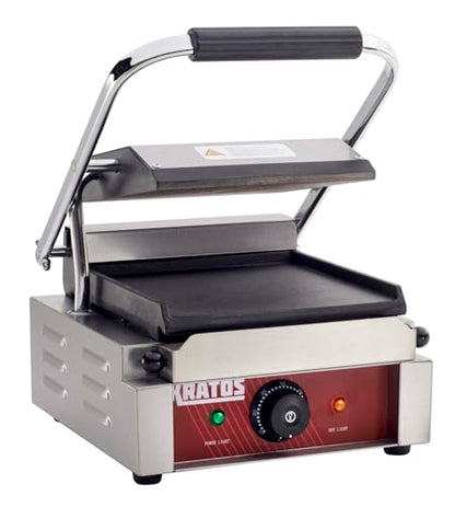 Kratos Commercial Electric Panini Sandwich Grill with Smooth Plates, 9" x 9" Cooking Surface, Commercial Countertop Panini Press, 120V, 1750W (29Y-018) - size: Small w/ Smooth Plates