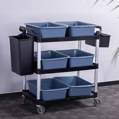 Storage Cart 3 Tier Heavy Duty Commercial Grade Utility Cart,Dish Cart for Restaurant,Multi-Function Mobile Shelving Unit Organizer for Hotel,Restaurant,Kitchen,Laundry Room with 6 Basin 2 Barrels - size: 40X20X38IN