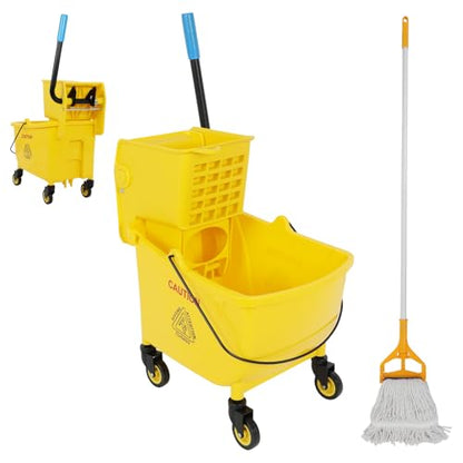 FAHKNS Commercial Mop Bucket with Wringer, 35 Quart Industrial Mop Bucket with Commercial Mop, [No Need to Change Water Frequently], Mop and Bucket Set