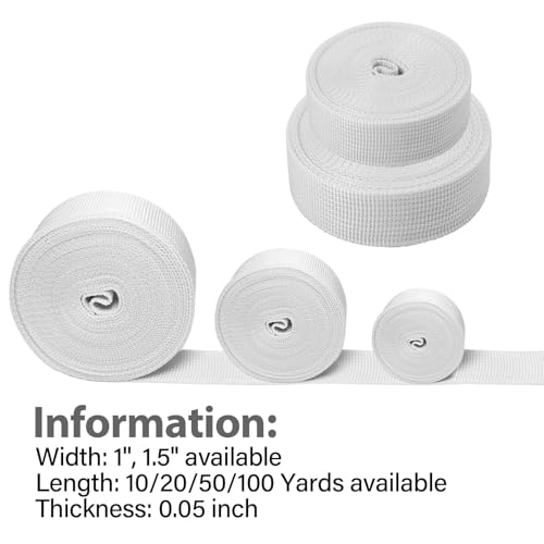 Polypropylene Webbing 1 Inch 1.5 Inch Nylon Webbing Straps Poly Strapping - color: White, size: 1 inch x 5 yards