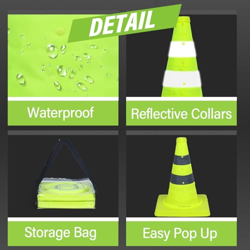 RoadHero 18 Inch 2 Pack Collapsible Traffic Safety Cones with Bag, Green - size: 18 Inch