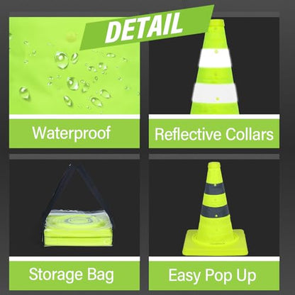 RoadHero 18 Inch 2 Pack Collapsible Traffic Safety Cones with Bag, Green - size: 18 Inch