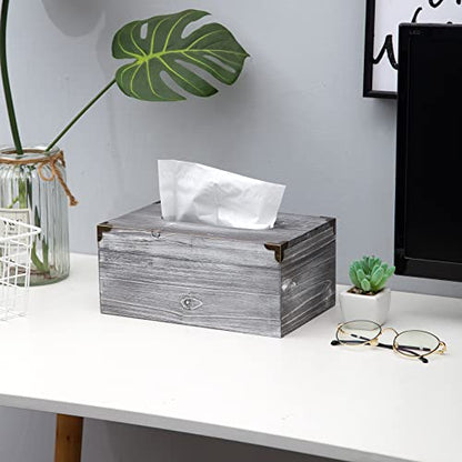 Distressed Wooden Rustic Tissue Box Holder Tissue Box Cover Napkin Dispenser for Bathroom Living Room Dining Room Bedroom Toilet (Grey White) - color: Grey White