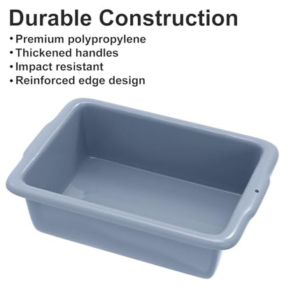 DUNCHATY 5 Pack Commercial Plastic Bus Tubs 5.5 Gallon (20L) - Heavy Duty Wash Basin & Dish Box Tote for Restaurant Kitchen Organization - 21" L x 15" W x 6" H Gray Utility Box - size: L (21"L x 15"W x 6"H)