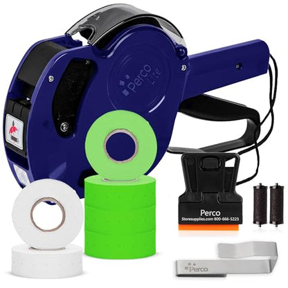 Perco Price Gun 1-Line Kit with 2 White 4 Green Rolls, Clip & Ink Rollers - color: Fluorescent Green