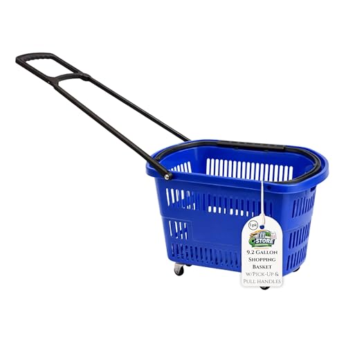 Rolling Shopping Basket with Wheels, Blue, 4-Pack