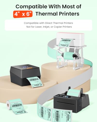 Phomemo 4x6 Green Thermal Label, Shipping Labels Pack of 250 4x6 Roll Labels, Compatible with Phomemo, Zebra, Rollo, Jadens and Other Thermal Printers - color: Green-250