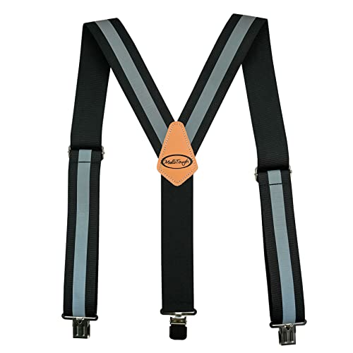 MELOTOUGH Reflective Safety Suspenders|Work Suspenders with Hi Viz Reflective Strip Hold Up Tool Belt Suspenders - color: Reflective Black, size: Y BACK