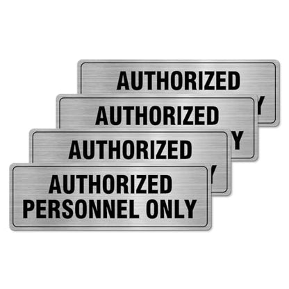 EVQ Authorized Personnel Only Sign Aluminum Metal Silver 9 x 3 Inch 4 Pack - color: Authorized Personnel ff Only