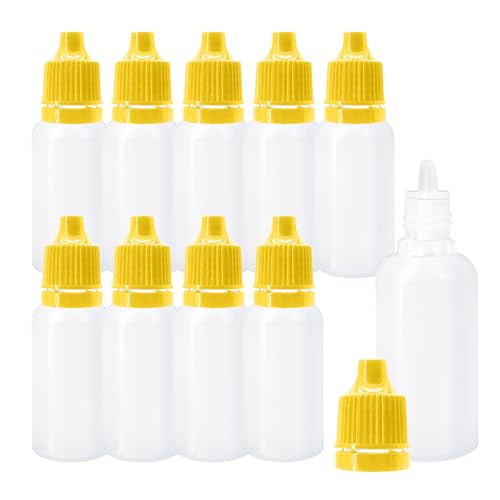 10Pcs 15ml Plastic Dropper Bottles, 0.5oz Small Squeeze Leakproof Dropper Bottle with Childproof Cap and Plug, Reusable Portable Eye Liquid Container for Travel Yellow - color: Yellow Cap