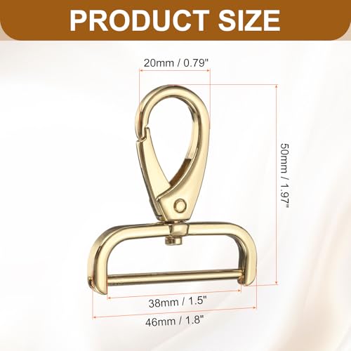 HARFINGTON 2Pcs Detachable Snap Hook Swivel Clasp 1 1/2" D Ring with Swivel Lobster Claw Clasps Hook for Purse Strap Keychain Bag DIY Craft, Gold - color: Gold, size: 1 1/2"
