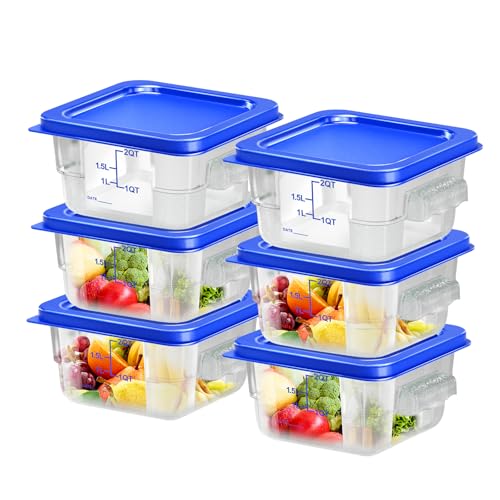 6 pcs 2qt Food Storage Containers with Lid, Square Clear Commercial Food Storage Containers with Handle and Scale for Food Storage in Home Kitchen & Dining (Blue) - color: C1-2QT-6PCS-BLUE