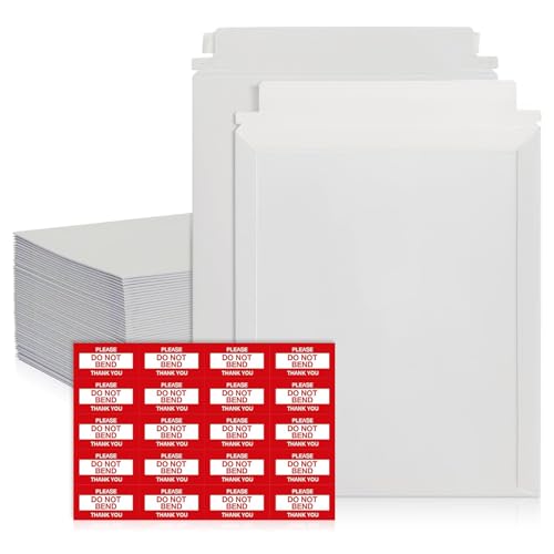 100 Pack 9.75x12.5 Inches Rigid Mailers – Self Adhesive White Stay Flat Mailers – Used as Mailing Supplies for Mailing Documents, Photos, CDs, Magazines and Literature - size: 9.75x12.5"-Pack of 100