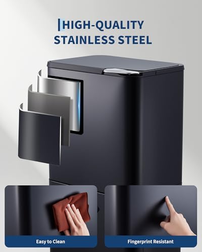 Garvee Dual Trash Can for Kitchen, 2 Compartment (33L + 28L) Garbage Can - color: Black, size: 33L+28L