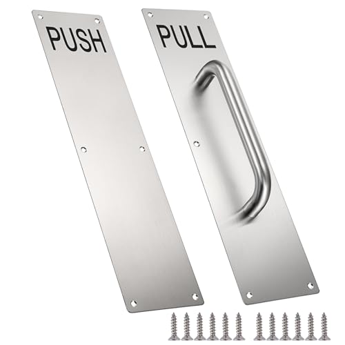 Sumnacon 1 Set 16" Stainess Steel Door Handle Pull Push Plate Handle,Silver - color: Silver, size: 15.7x3.9 Inches